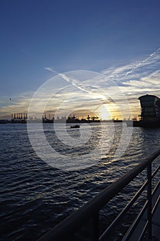 Hamburg - Port of Hamburg at sunset