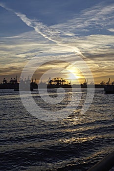 Hamburg - Port of Hamburg at sunset