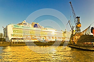 Hamburg, shipyard at the river Elbe, cruise ship