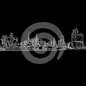Hamburg skyline drawing. Black and white illustration