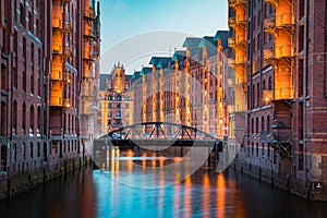 Hamburg Speicherstadt at twilight, Germany