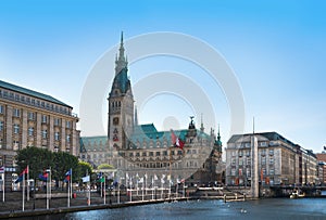 Hamburg town hall with alster
