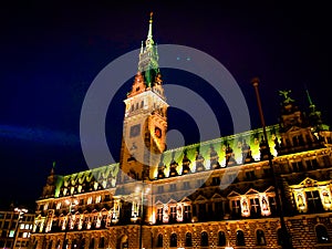 Hamburg town hall during night