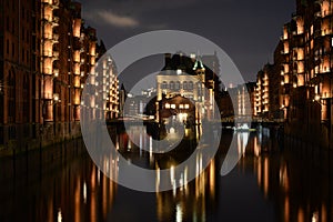 Hamburg. Wasserschloss. Water castle in the Speicherstadt.