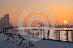 Hamburg waterfront in the early morning