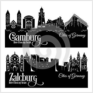 Hamburg and Zalzburg - City in Germany. Detailed architecture. Trendy vector illustration.