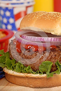 Hamburger in a 4th of July setting