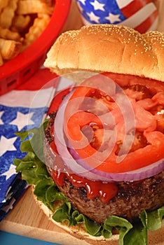 Hamburger in a 4th of July setting