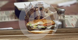 Hamburger alone on cutting board