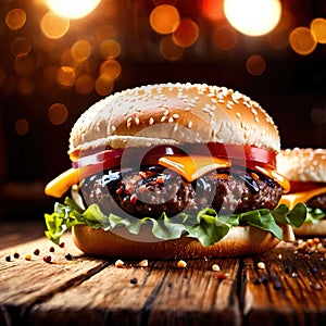 Hamburger, beef patty with bun, popular fast food meal