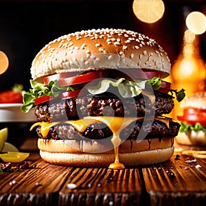 Hamburger, beef patty with bun, popular fast food meal