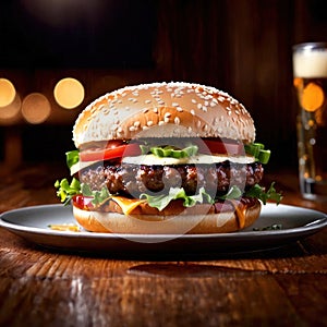 Hamburger, beef patty with bun, popular fast food meal