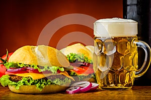 Hamburger and beer