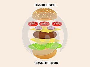 Hamburger or burger constructor isolated on background.