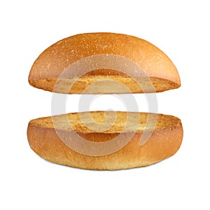 Hamburger burger empty bun isolated at white