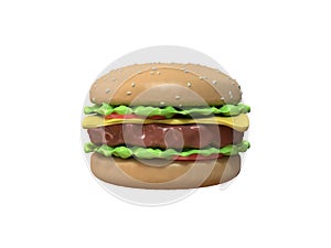 Hamburger cartoon style 3d rendering white background