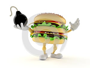 Hamburger character holding bomb