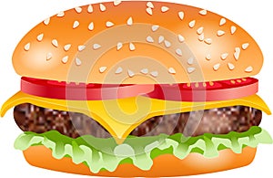 Hamburger with cheese and tomato, vector illustration
