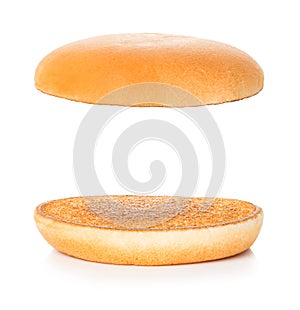 Hamburger, cheeseburger bun on a white