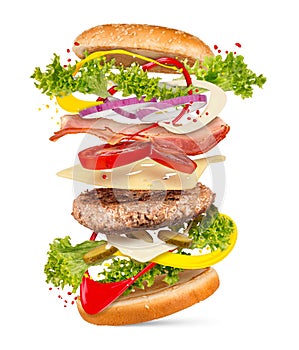 Hamburger cheeseburger explosion concept