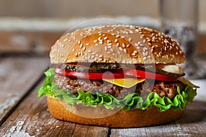 Hamburger with cutlet grilled photo