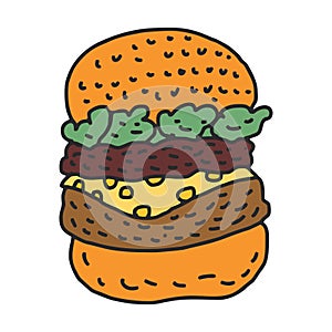 Hamburger drawing isolated. Big burger cartoon style