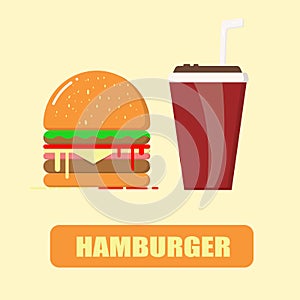 Hamburger and drinking water Breakfast set, fast food, Flash design vector