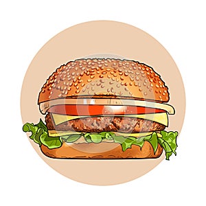 Hamburger. Fast food.. Classic Cheeseburger.