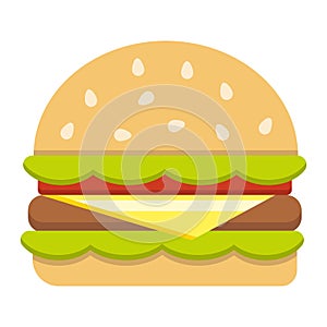 Hamburger flat icon, food and drink, fast food