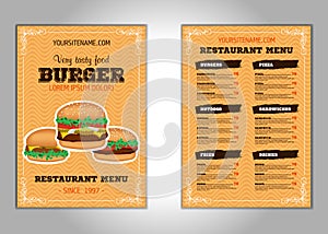 Hamburger flyer design vector template in A4 size or A5. Brochure and Layout Design. food concept.