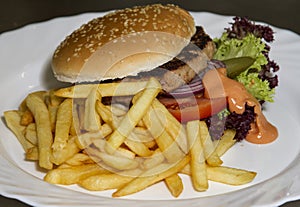 Hamburger and french fries