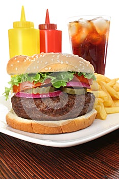 Hamburger, french fries and cola fast food meal