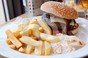 Hamburger and fries