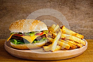 Hamburger and fries