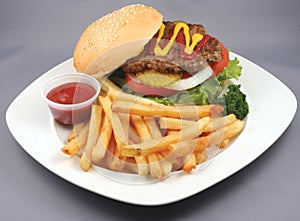 Hamburger and fries photo