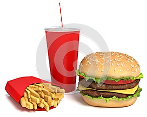 Hamburger, Fries and Drink