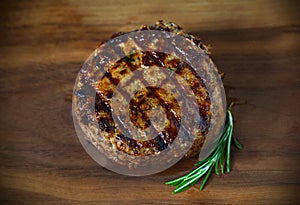 Hamburger, grilled ground beef meat patty, with grill marks