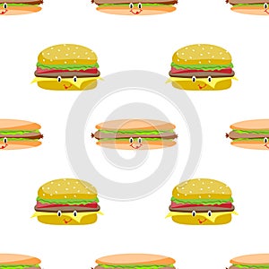 Hamburger hot dog cartoon seamless pattern cute, eyes, funny, happy, paper, packaging