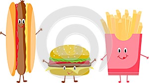 Hamburger hot dog french fries cartoon