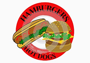 A hamburger hot dog sign