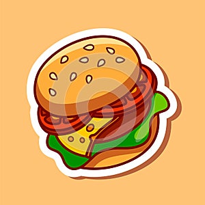 Hamburger illustration vector. Burger sticker