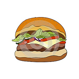 Hamburger, isolated vector illustration, flat design. Cheeseburger fast food