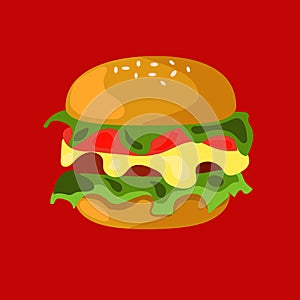 Hamburger with japonese style on the red background