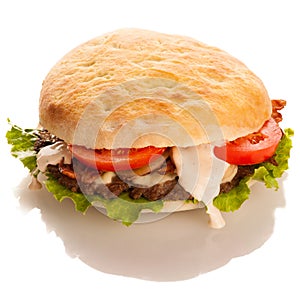 Hamburger in lepinja bread isolated over white