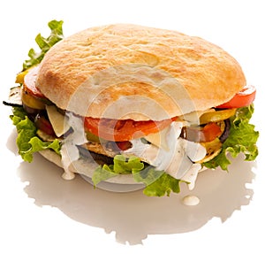 Hamburger in lepinja bread isolated over white photo