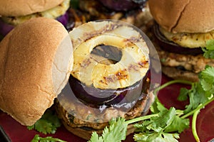 Teriyaki Turkey Burger with Grilled Pineapple and Red Onion