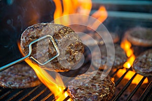 Hamburger meat on barbecue