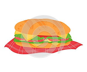 Hamburger meat, bread, cheese, tomato bundle, snack bun lunch, isolated on white, design, flat style vector illustration