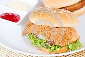 hamburger with meat on white dish