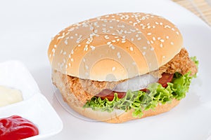 hamburger with meat on white dish